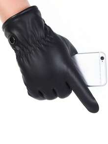 1 Pair Winter Outdoor Touchscreen Leather Gloves, Cycling Gloves, Warm Windproof Thermal Lined Riding Gloves