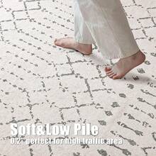 5x8 Washable Area Rug With Non-Slip Backing, Soft Low Pile Indoor Floor Carpet, Neutral Light Brown, Boho Moroccan Style Living Room, Bedroom, Dining Room - Trắng ngà/Xám - Xem 5