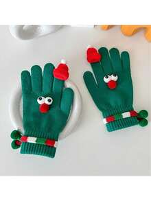 Christmas Gloves, Cute & Funny Knitted Knitted Gloves, Soft & Warm Elastic Wrist Gloves, Winter Outdoor Windproof Warm Fingerless Gloves, Suitable For Shopping And Holiday Gatherings - Multicolor - View 5