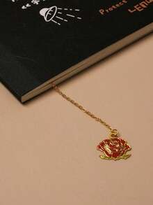 1pc Metal Rose Bookmark, Red-Color, Lovely Gift For Valentine's Day, Teacher, Graduation, Mother's Day, Birthday, Or Anyone Who Loves Reading,School Supplies,Back To School HJAC - 紅色 - 查看 4