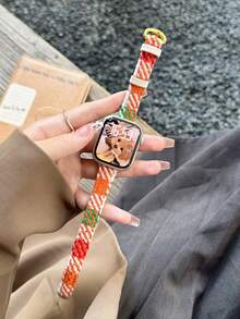 1 件可爱花朵彩色格子羊毛 PU 皮革表带适用于 表带 S10 11 42/46 毫米 49Ultra 女式腕带 9 8 7 6SE 5 4 3 2 秋冬圣诞节 - rainbow - 查看 11