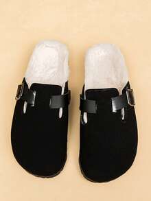 Pantuflas con forro térmico, zapatos tipo mula de dedo cerrado para hombre de talla grande para otoño/invierno