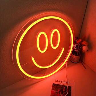 1个可爱橙色笑脸霓虹灯，USB供电，可悬挂装饰房间，适用于房间、卧室、家居、青少年卧室、派对、生日装饰、生日礼物、节日礼物