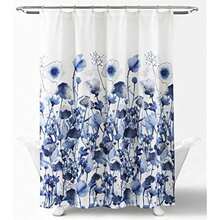 Decor Zuri - Cortina de Ducha con Estampado Floral de Acuarela, 72 x 72 Pulgadas, Azul y Coral(Azul marino) - Tipo 1 - Ver 2