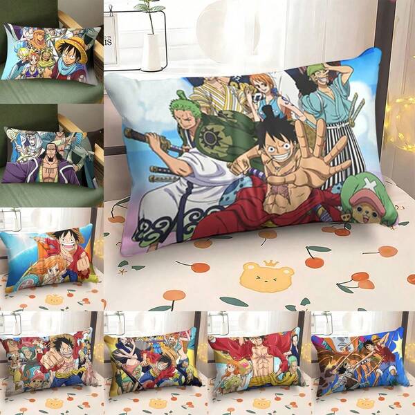 Fronha de desenho animado One Piece, estampa de um lado só, super macia, ideal para quarto, sala de estar, sofá de dormitório universitário, decoração de casa, presente de Natal, perfeito para a hora do almoço (enchimento não incluso).