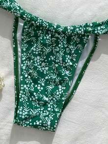 2 pièces Ensemble de bikini style bohème élégant sexy avec motif géométrique et imprimé floral tropical. Maillot de bain pour femmes pour les vacances à la plage, printemps/été - Vert - Voir 6