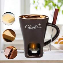 1 Set Ceramic Chocolate Fondue Pot, Fondue Pot Set, Mini Ceramic Hot Pot Set With Forks - Mini Fondue Cups For Melting Chocolate, Cheese Dips And Warming Candies - Compact And Elegant Dessert Party Set, Ideal For Date Night, Wedding, Birthday, Valentine's Day Gift - Easy To Clean - Multicolor - View 4