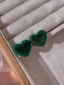 2pcs/1 Pair Flocked Heart Resin Stud Earrings, Vintage Elegant Women Earrings, Suitable For Daily Wear, Dates, Parties, Autumn/Winter Accessories - Heart Earrings - View 10