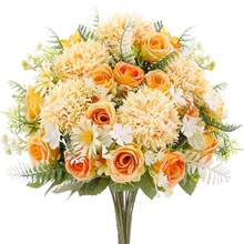 80支/套 人造玫瑰、绣球花、牡丹混合花束，新娘捧花，婚礼装饰，DIY花环材料，生日派对，家居，餐厅，客厅，花园装饰，新年礼物 - 黃色 - 查看 5