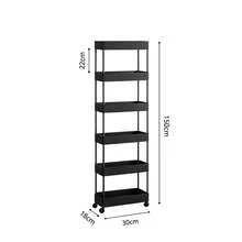 Carro de almacenamiento delgado con ruedas, estante de almacenamiento de 6 capas, carro utilitario rodante de almacenamiento con ruedas, adecuado para cocina, baño, cuarto de lavado - Blanco - Ver 7