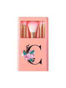 5件套粉色便携式化妆刷套装，带镜子，粉色花卉和黑色字母A-S，盒装化妆刷套装，多功能化妆刷带镜盒，迷你多功能化妆刷，粉底刷，眼影刷，初学者化妆工具晕染刷化妆收纳盒，包含化妆刷。 - 彩色 - 查看 20