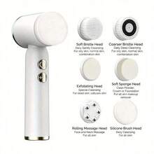 STUKUNI 6-in-1 elektrische Gesichtsreinigungsbürste, aufladbare rotierende Gesichtspeeling-Bürste mit 6 Bürstenköpfen, 3 Geschwindigkeitsstufen, geeignet für fettige, trockene und empfindliche Haut für Frauen und Männer, für tiefe Reinigung