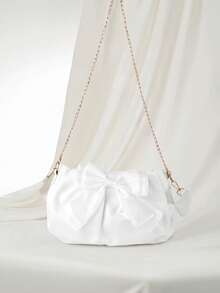 Clariva Bowknot Decor Pleated Chain Strap Shoulder Bag Gifts