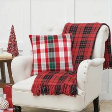 BSOON 2 Fundas Decorativas para Cojines Navideñas, Fundas de Almohada clásica navideña de tartán,45 x 45,árbol de Navidad Cojín Decorativos,para Sofá, Sillón, Dormitorio Decoración de Navidad - Verde+Rojo - Ver 3