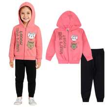 Girls' Winter Set With Hood, Zipper, And Cute Prints, Sizes 1 To 8 - Pink - View 3