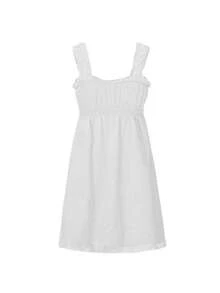 Women Summer Sleeveless Dress Floral Embroidery Loose Party A-Line Dress For Beach Club Streetwear - trắng - Xem 6