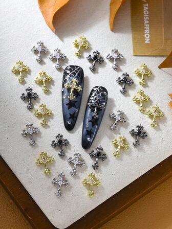 5pcs Luxury Punk Style Zirconia Cross Nail Metal Rhinestones, Simple & Versatile 3D Cross Nail Art Decorations, Copper Inlaid Zirconia, Y2K Metallic Style, DIY Nail Art Decor, Nail Glitter Metal Rhinestones, Exquisite Metal Nail Rhinestone Decorations, Fake Nails Decor Accessories, Nail Gems, Nail Supplies, Nail Jewelry