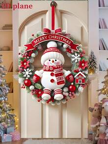 1 pezzo, Ghirlanda natalizia in poliestere a forma di pupazzo di neve, 90 x 180 cm, copri porta natalizia, decorazione in peluche rosso e bianco a forma di pupazzo di neve, multiuso per casa, giardino, cortile, decorazione per feste all'aperto, senza alimentazione elettrica