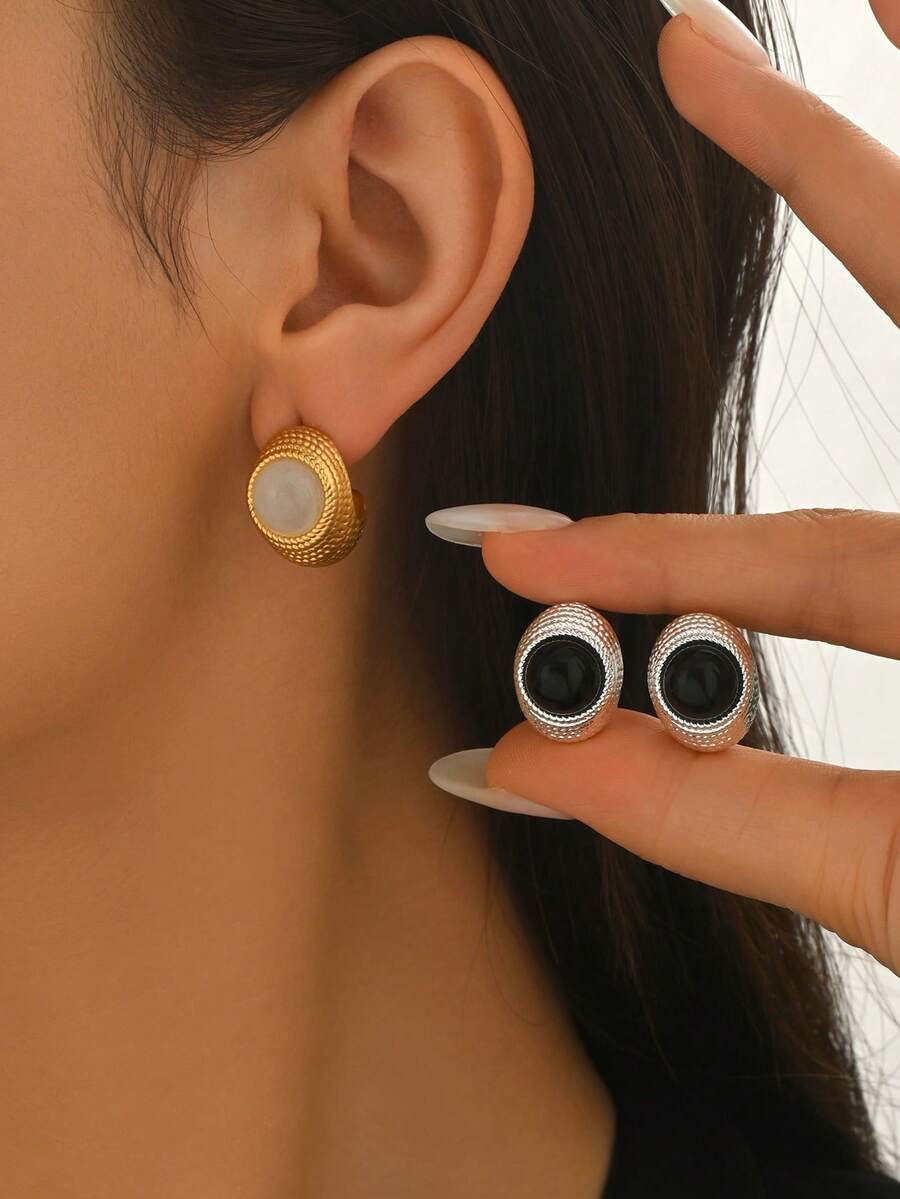 2pcs Geometric Chic Luxurious High-End Copper Alloy Women's Dangle Earrings, Minimalist Versatile Design