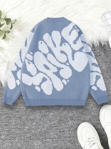 1 szt. Modny, wygodny, miękki sweter dla chłopców, z dzianiny, z blokami kolorów, z długim rękawem, odpowiedni do domu, do codziennych dojazdów, szkoły, na zajęcia na świeżym powietrzu, na imprezę, na ulicę, na zimę - Brudny niebieski - Zobacz 3