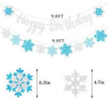 Snowflake Banner Frozen Birthday Banner Winter Holiday Decorations Party Blue Snow Flake Glitter Letter No DIY Silver Color Winter Birthday Garland Frozen Themed Christmas Holiday Party Decor Backdrop{Inchcolorinch:InchBlue Whiteinch} - Blue White - 查看 7