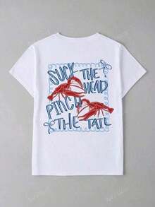 Funny Crawfish Graphic, Sassy Crawfish, Louisiana , Whimsical Lobster Graphic Printed Crew Neck Short Sleeve T-Shirt, Funny Seaside Shirt Summer Beachwear Gift For Seafood Lovers. High Street Hip Hop Style T-ShirtT-Shirt- Oversized Casual Short Sleeve Round Neck Tee, Soft Breathable Fabric For Holiday Parties& Gift Giving - 白色 - 查看 6
