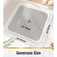 Shower Bathtub Mat Non Slip, 24inchx 24inch Bath Mat For Tub, Soft PVC Shower Mats For Inside Shower With Suction Cups And Center Drain Hole, Machine Washable Bathroom Floor Mat, Grey{Inchcolor_nameinch:InchGreyinch,Inchsize_nameinch:Inch24\Inchx24\Inch(Square)Inch} - Grey - View 3