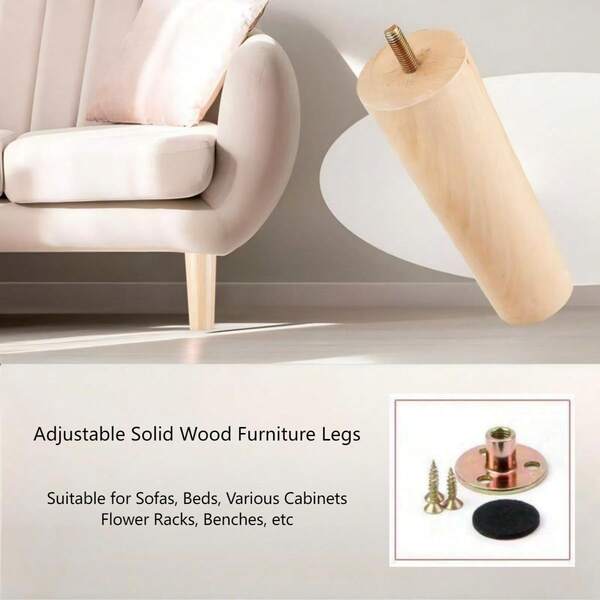 4pcs Adjustable Height Wooden Furniture Legs, Simple Nordic Style Living Room Furniture Solid Sofa Legs, Balcony Furniture Coffee Table Legs, TV Cabinet Legs, Bedroom Furniture Bed Legs, Non Lip Chair Feet Floor Protector Home Decoration Accessories