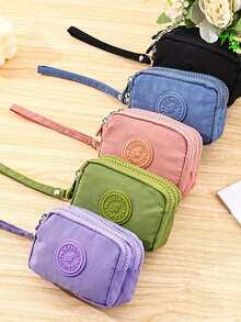 1 chiếc ví đựng tiền xu kiểu retro bằng nylon với 3 ngăn khóa kéo - Ví nhỏ gọn unisex đựng tiền mặt, thẻ và tiền xu, phụ kiện thời trang nữ, có thể giặt máy, không thêu, không bị ố vàng. - Nhiều màu - Xem 6