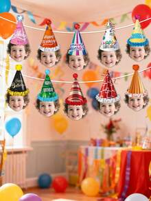 Personalized Birthday Flag-Raising, Exclusive Surprises! Customized Face Birthday Hats, Party Decorations, Photo Avatars, Banners, Banners, Make The Party More Creative And Cheerful - Multicolor - View 5