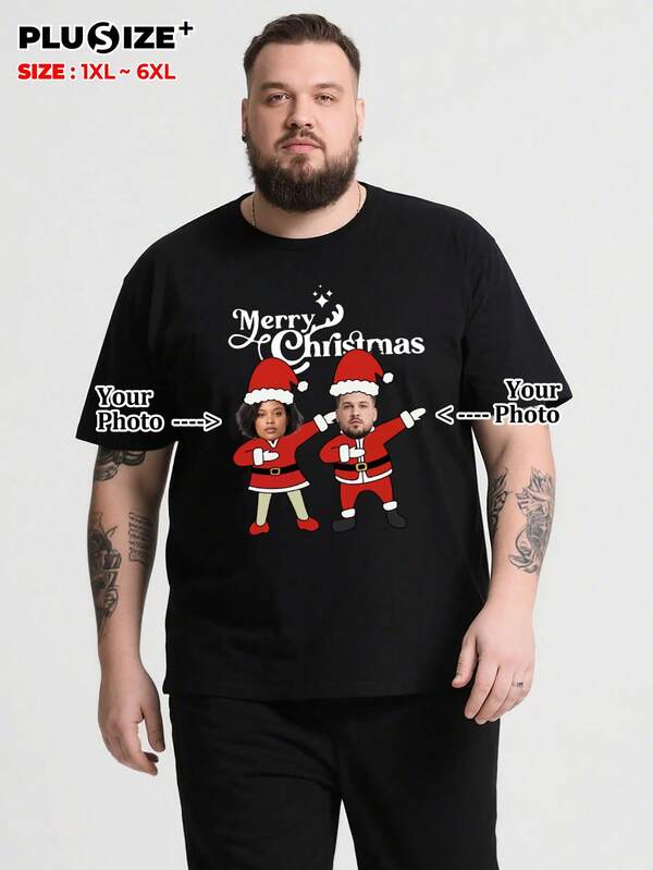 Plus Size Customize Personalized And Commemorative Gifts And Men's Casual Black T-Shirts Add Your Own Images (Family Photo/Selfie/Pet Photo/Friend Photo/Lover Photo/Girlfriend Photo/Gift/Couple Logo) Your Text To Design Your Personalized Printed T-Shirt For Father's Day And Mother's Day