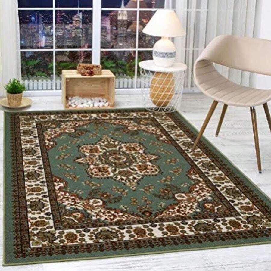 Antep Rugs Alfombras Oriental - Alfombras tradicionales antideslizantes de 2 x 4 pulgadas (antideslizantes) de perfil bajo con respaldo de goma para cocina (verde, 2 pies 3 pulgadas x 4 pies)(91.4 cm x 1.52 ms Verde) - Tipo31 - Ver 1