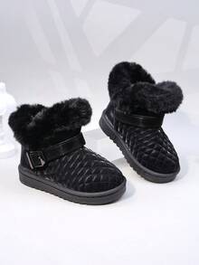 Autumn Winter New Thermal Lined Children Snow Boots Toddler Soft Bottom Boys Girls Warm Boots Mid-Calf Girls Short Boots - Black - View 3