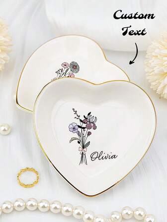 Personalized Floral Jewelry Tray, Custom Watercolor Floral Ring Tray, Personalized Birthday Jewelry Tray, Custom Ceramic Ring Tray, Customized Jewelry Tray, Personalized Wedding Ring Tray, Gift For Friends, Birthday Gift, Bridesmaid Gift, Best Friend Gift, Gift For Her, Mother's Day Gift, Christmas Gift, Forest Tone