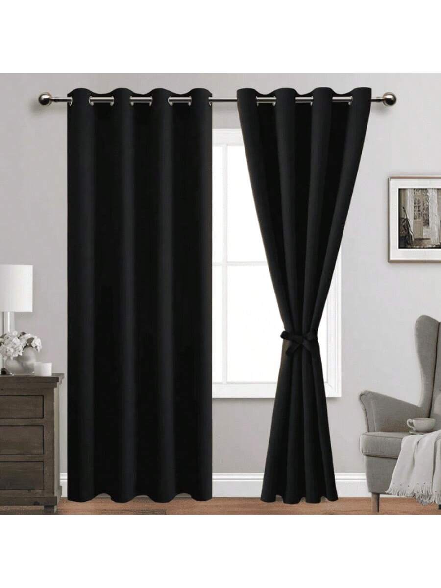 Juego de Cortinas Negras Modernas con Ollaos para Barra
