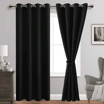 Juego de Cortinas Negras Modernas con Ollaos para Barra