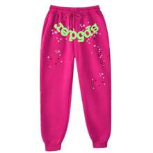 Sp5der 555555 Spider Web Foamed Printed Pure Cotton Hooded Sweatshirt Casual Long Pants Set For Autumn And Winter Men And Women - Hồng - Xem 4