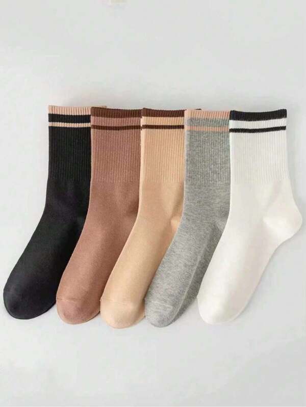 5 par damskich skarpetek do kolan w pionowe paski, unisexowe skarpetki do połowy łydki, domowe, sportowe skarpetki codzienne