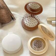 Cute Small Comb Compact Portable Mini Cushion Comb For Women Foldable Airbag Comb Massage Comb With Mirror - 咖啡 - 查看 3
