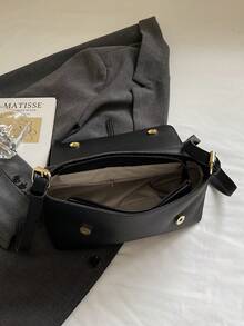 Fashionable Casual Solid Color Square Flap Bag, Suitable For University/College Classroom, Commuting, Work, Office, Festivals, Vacations, Holidays, Parties, Travel And Other Occasions, Suitable For Women, Career Starters, White-Collar Workers, Teenagers, College Students, Young Girls. - Black - View 8