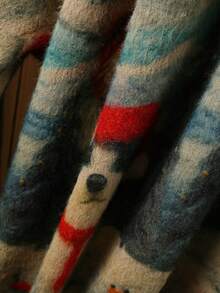 Plus Size Women Christmas Print Cardigan, Elegant Vintage Style, Casual Loose Fit