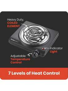 Placa eléctrica de quemador en espiral individual para encimera, control de temperatura, luz indicadora, fácil de limpiar, color negro - Tipo de Enchufe A USA (110-127V) - Ver 5