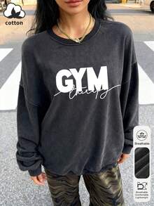 Women's Autumn And Winter Retro Letter Printing Casual Simple Retro Street Daily Comfortable Long Sleeve Thermal Lined Washed Round Neck Sweatshirt