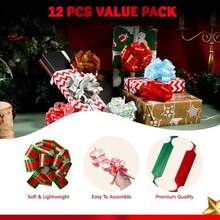 JOYIN 12 PCS Large Christmas Pull Bows With Ribbon 5 Wide For Gift Wrapping And Tags Christmas Tree Wine Bottles Boxing Day Decorations Holiday Décor Present Wrapping - như hình ảnh - Xem 4