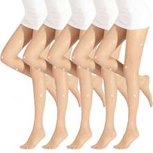 1 Stück Damen transparente glänzende Strumpfhose mit Sternrhinestone-Verzierungen, beige & kaffee, körperbetont, Frühling/Sommer