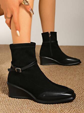 Färgblocks-Chelsea-stövlar för kvinnor, nya moderiktiga ankelstövlar med dragkedja bak, fyrkantiga tå med tjock sula, rutiga ankelstövlar med dragkedja för vår och höst, retro mångsidiga pendlingstövlar, lämpliga för kontor, hem, utomhus, fest