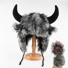 Halloween Plush Horns Hat, Warm Windproof Earflap Trapper Hat For Autumn/Winter