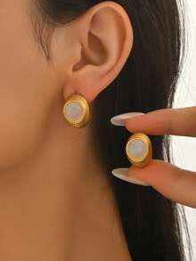 2pcs Geometric Chic Luxurious High-End Copper Alloy Women's Dangle Earrings, Minimalist Versatile Design