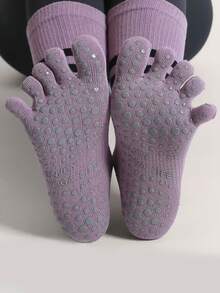 Contrast Stripe Mid-Calf Socks, Five Toe Sports Socks - Multicolor - View 2