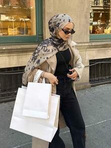 1pc Women's Bohemian Style Watercolor Floral Print Vela Headscarf/Scarf, Casual Soft Windproof Shawl, Suitable For Daily Wear For Dress - Beige Gray - View 4